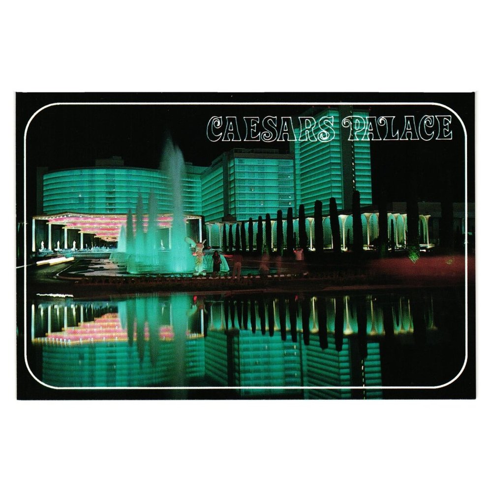 Caesars Palace Evening Fountains Vintage Postcard Las Vegas Casino Hotel Lights